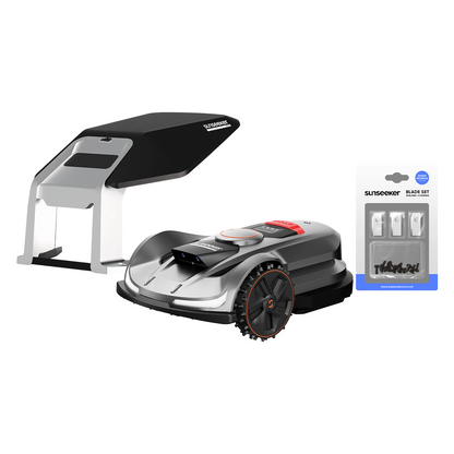 Sunseeker X7 Premium Bundle: Robot Mower with Garage & Blades Kit, No Boundary Wires