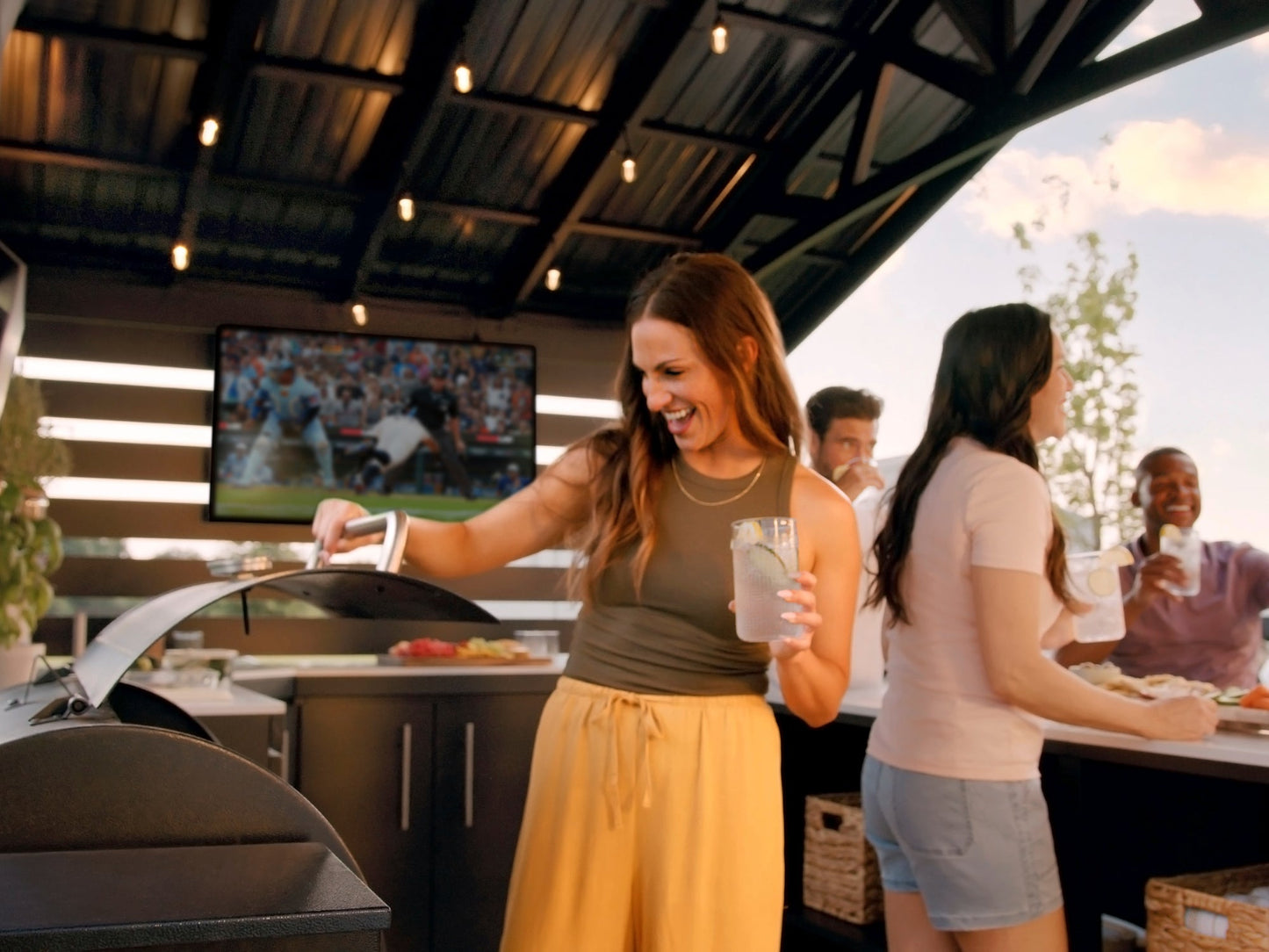 Langston | Covered Appliance-Ready Outdoor Kitchen with Refrigerator & Sink