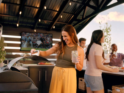 Langston | Covered Appliance-Ready Outdoor Kitchen with Refrigerator & Sink