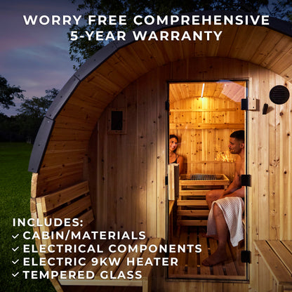 Paxton Outdoor Barrel Sauna with Porch – 2-4 Person